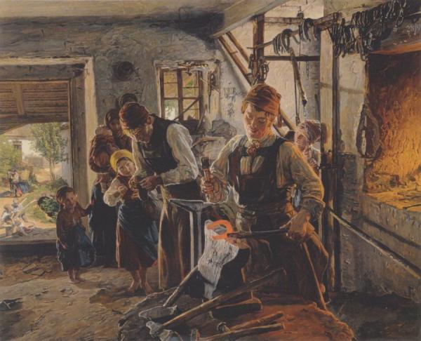At The Farrier,1854 by Ferdinand Georg Waldmuller