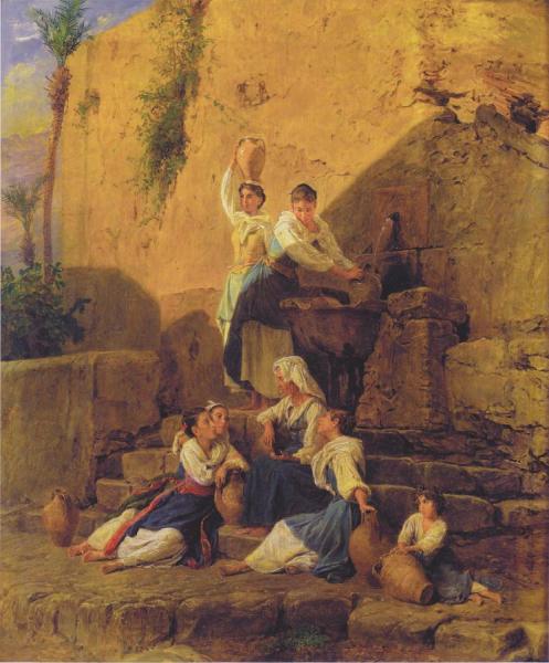 At The Fountain In Taormina,1846 by Ferdinand Georg Waldmuller