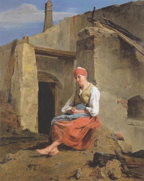At The Ruins Of The Fire by Ferdinand Georg Waldmuller