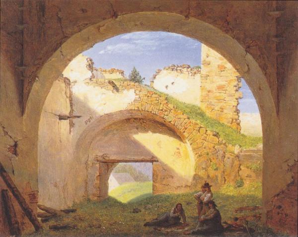 Burgruine Klamm Bei Schottwien, Mit Räubern Als Staffage,1822 by Ferdinand Georg Waldmuller
