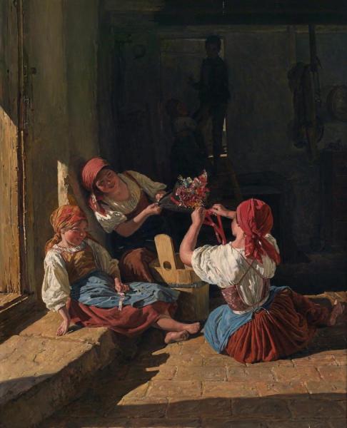 Children Decorate A Conscript's Hat by Ferdinand Georg Waldmuller