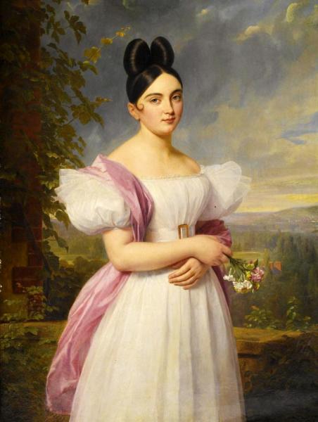 Ferdinand Georg Waldmuller Portrait Of A Young Woman In A Landscape