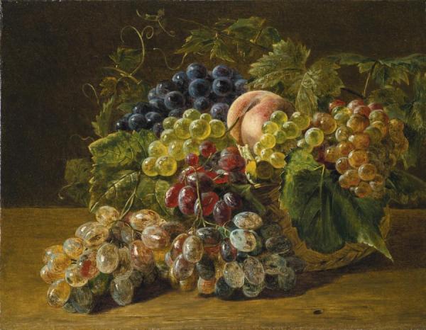 Ferdinand Georg Waldmuller Still Life With Grapes And Peaches(stillleben Mit Trauben Und Pfirsichen)