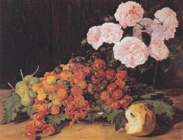 Still Life With Roses, Strawberries,and Bread,1827 by Ferdinand Georg Waldmuller