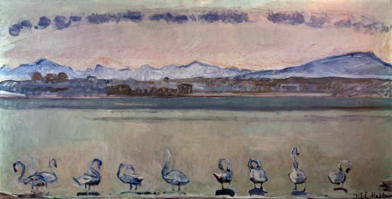 Lake Geneva With Nine Swans Before Sunrise, 1915 by Ferdinand Hodler