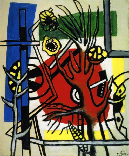 A Tree On A Red Background by Fernand Léger
