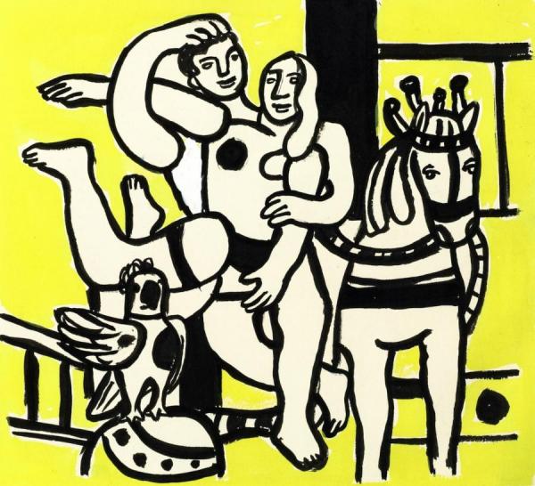 Acrobat With Parrot On A Yellow Background by Fernand Léger