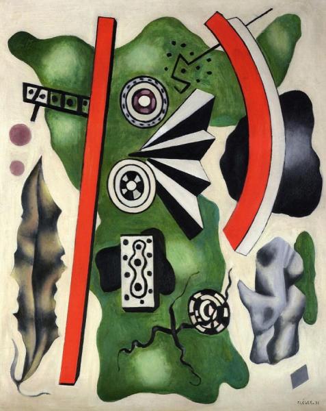 Composition On A Green Background by Fernand Léger