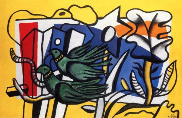 Composition With Two Green Birds by Fernand Léger