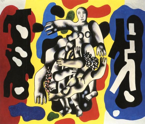 Divers On A Yellow Background by Fernand Léger