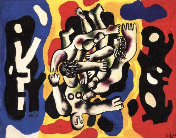 Divers On A Yellow Background (sketch) by Fernand Léger
