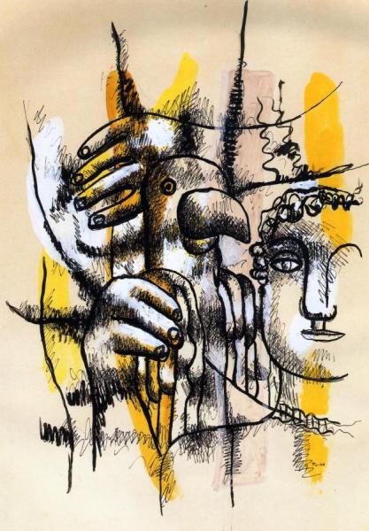 Girl's Head With Parrot by Fernand Léger