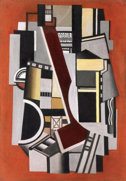 Mechanical Elements On A Red Background by Fernand Léger
