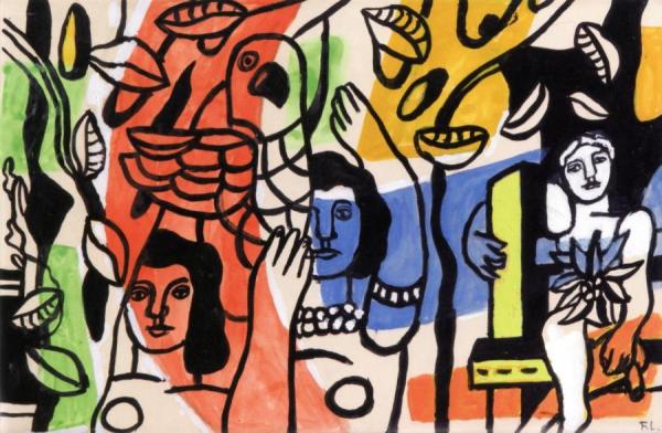 Three Woman With A Parrot by Fernand Léger