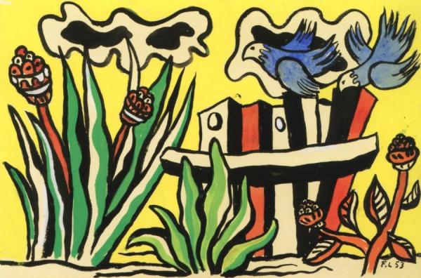 Two Bluebirds In A Landscape by Fernand Léger