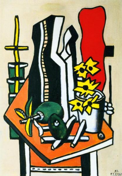 Two Fruit And Yellow Flowers by Fernand Léger