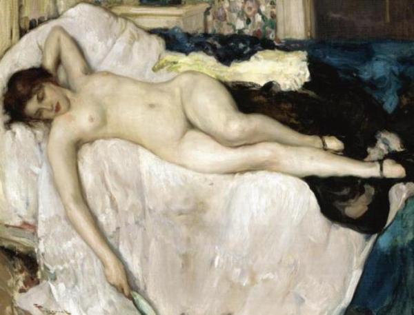 A Reclining Nude by Fernand Toussaint