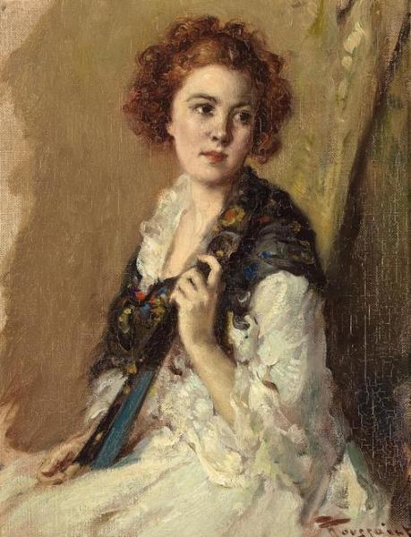 A Young Girl With A Fan by Fernand Toussaint