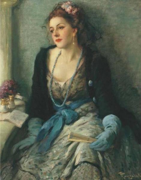 Elegant Lady At The Opera by Fernand Toussaint