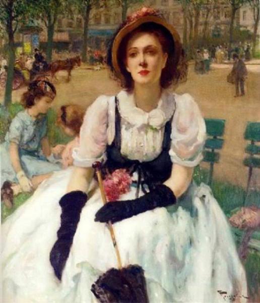 Femme élégante Au Parc, Paris by Fernand Toussaint