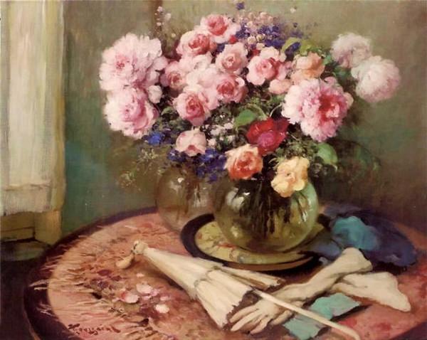 Flower Arrangements With Umbrella And Fan by Fernand Toussaint