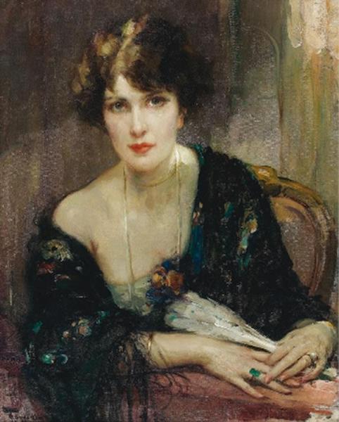 Jeune Elegante A L'eventail by Fernand Toussaint