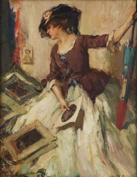 Jeune Femme Comtemplant De Croquis With Parasol by Fernand Toussaint