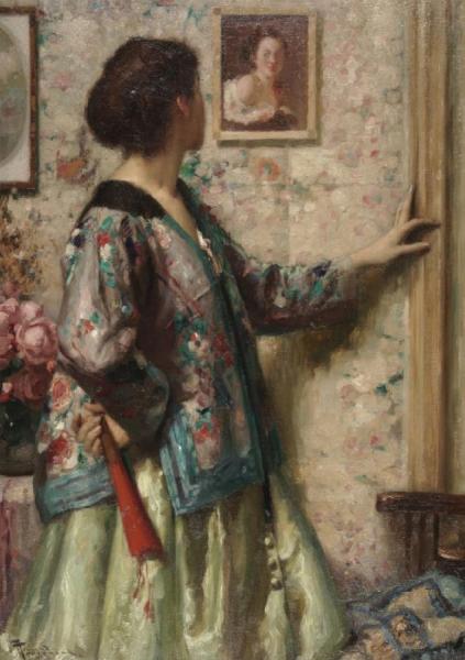 Jeune Fille Regardant Un Tableau De Fragonard by Fernand Toussaint