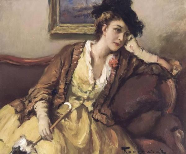Pensive Women With Umbrella by Fernand Toussaint