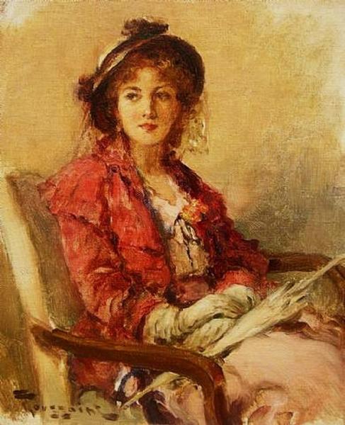 Seated Woman With Parasol by Fernand Toussaint
