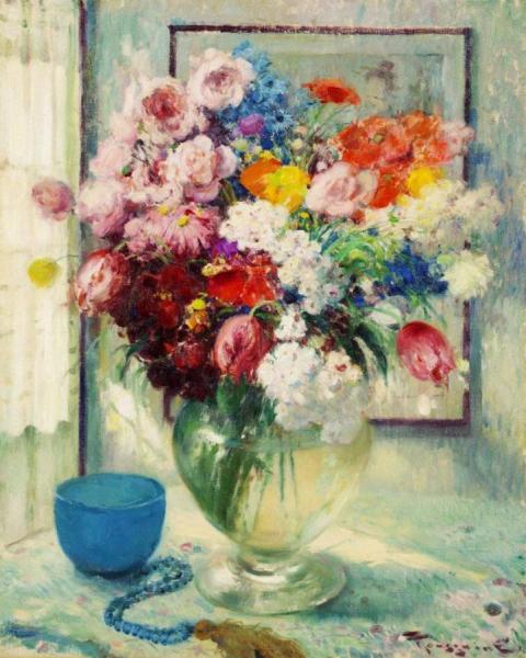 Still-life Of Flowers by Fernand Toussaint