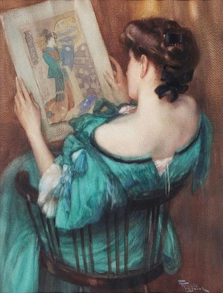 Woman Admiring A Japanese Print by Fernand Toussaint