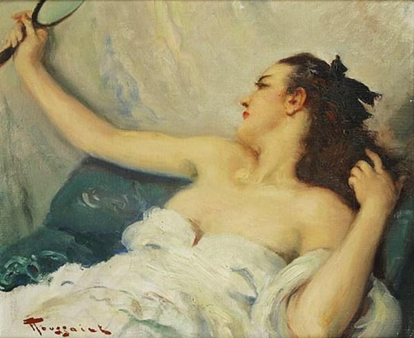 Woman With A Hand Mirror by Fernand Toussaint