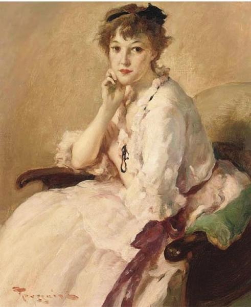 Young Woman In Pink Dress by Fernand Toussaint