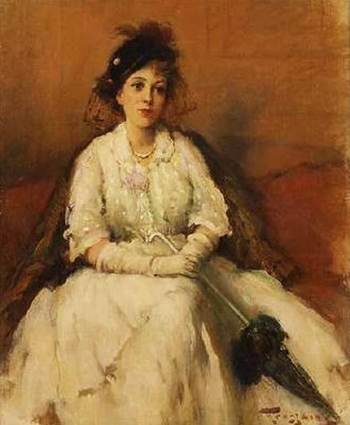 Young Woman With Parasol by Fernand Toussaint