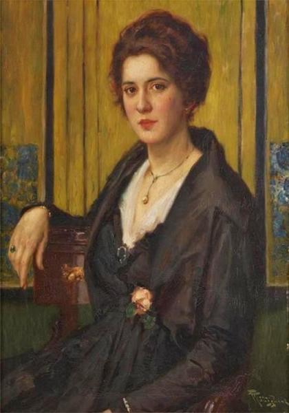 Young Woman With Rose by Fernand Toussaint