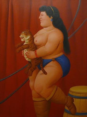 Circus Woman With Baby Tiger by Fernando Botero