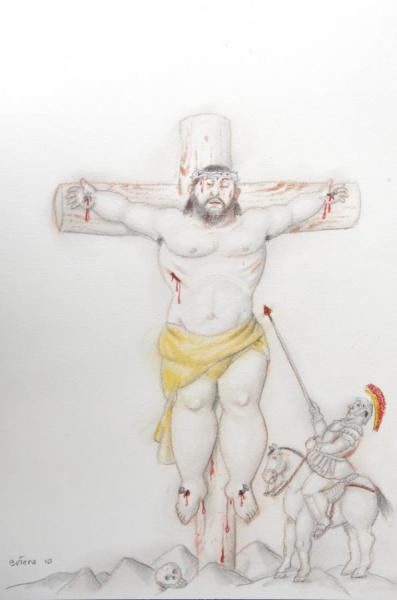 Crucifixión Con Soldado by Fernando Botero