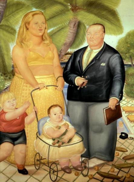 Frank Lloyd And His Family On Paradise Island by Fernando Botero