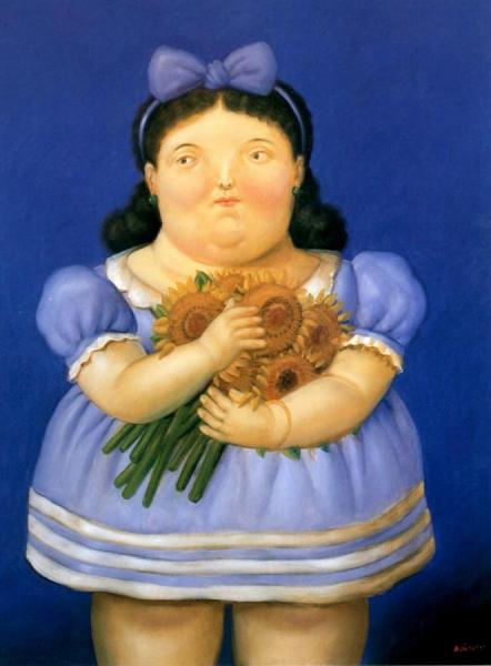Girl With Flowers by Fernando Botero
