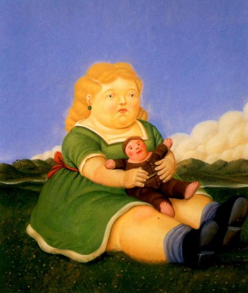 Girl With Puppet by Fernando Botero