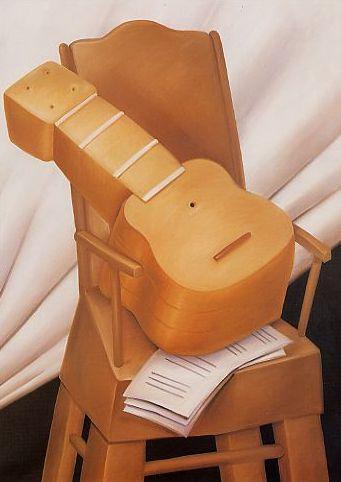 Guitar And Chair by Fernando Botero