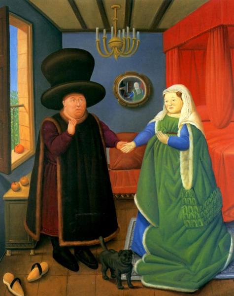 The Arnolfinis After Van Eyck by Fernando Botero