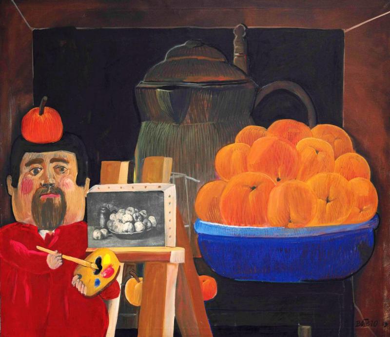 Self-portrait With Still Life (after Courbet), 1963 by Fernando Botero Oil Painting Reproductions