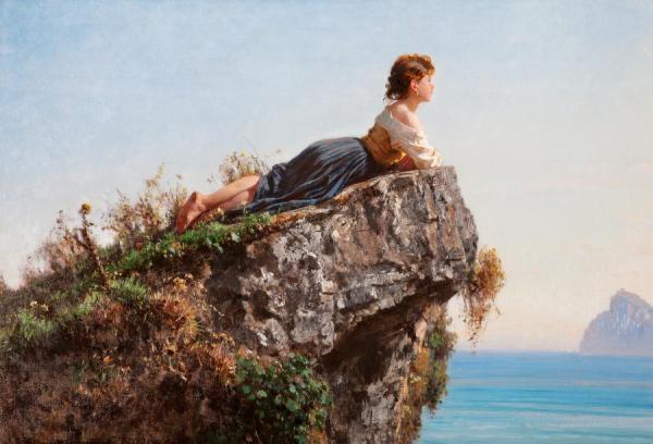 Fanciulla Sulla Roccia A Sorrento by Filippo Palizzi