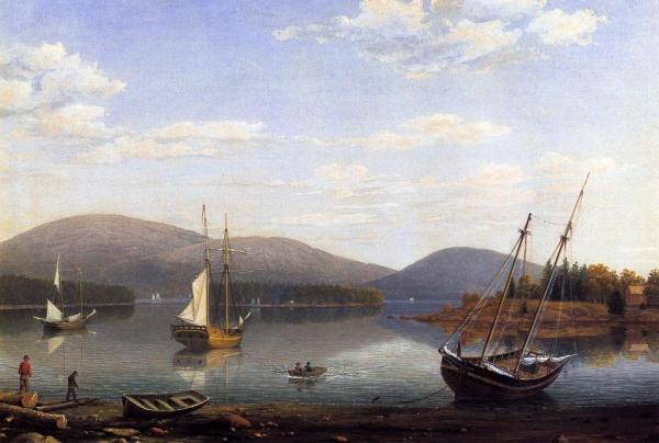 Bar Island And Mt. Desert Mountains From Sommes Settlement by Fitz Hugh Lane