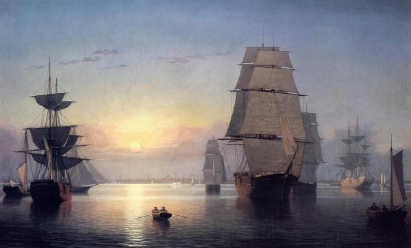 Oil painting Fitz Hugh Lane Approaching Storm big sail boats on ocean canvas 
