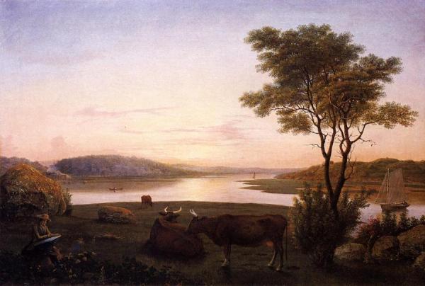 New England Inlet With Self Portrait by Fitz Hugh Lane