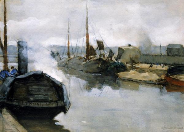 Moored Shiips In City Harbour by Floris Arntzenius