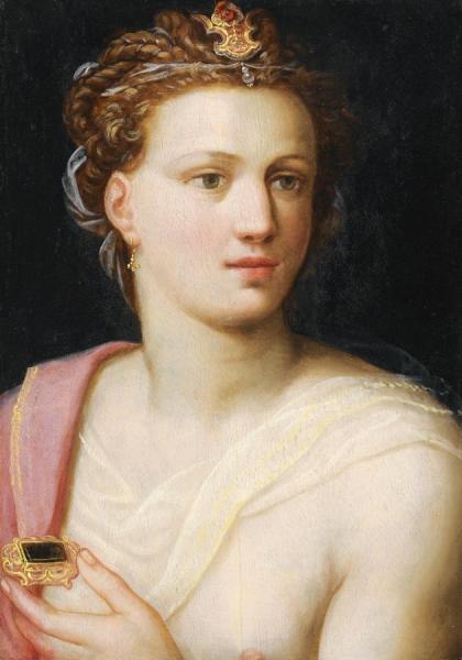 A Lady Holding A Brooch by Fontainebleau School